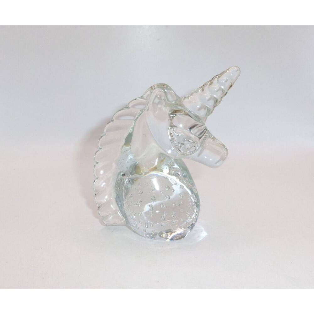 Vtg ROC Unicorn Paperweight Hand Blown Art Glass Controlled Bubbles 4" Taiwan